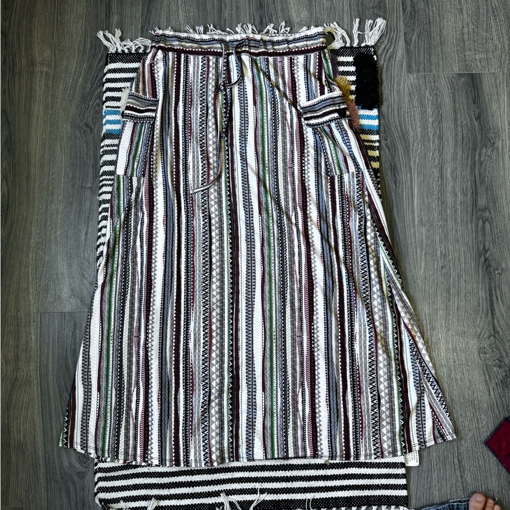 Black and White A-Line Maxi Skirt with Tie Front